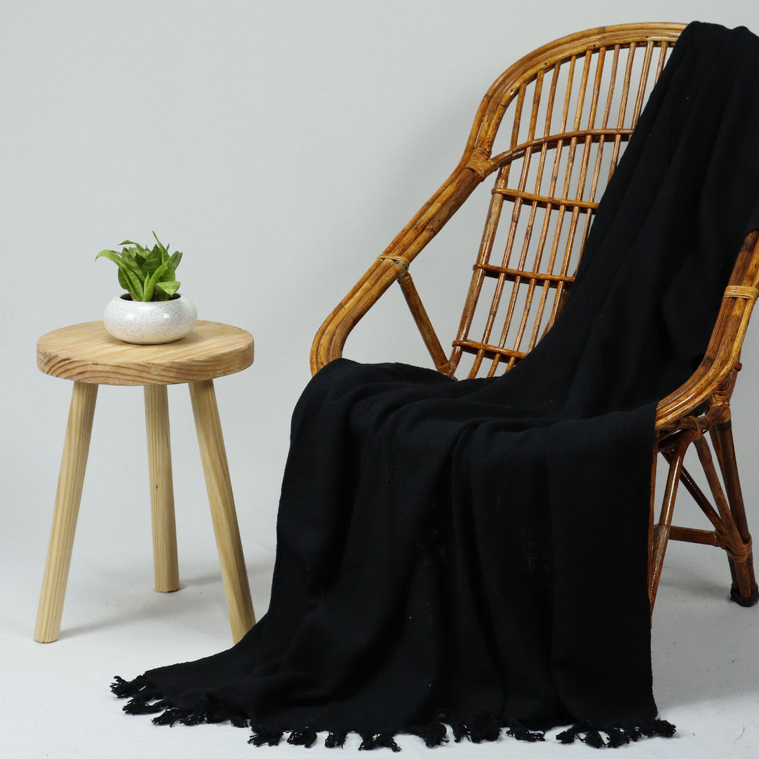 Decorative Solid Black Indian Handmade Pure Cotton Throw Blanket for Home Decor
