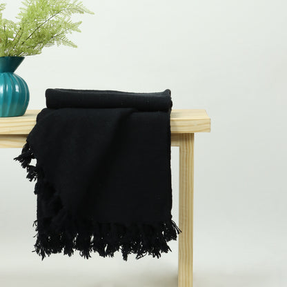 Decorative Solid Black Indian Handmade Pure Cotton Throw Blanket for Home Decor