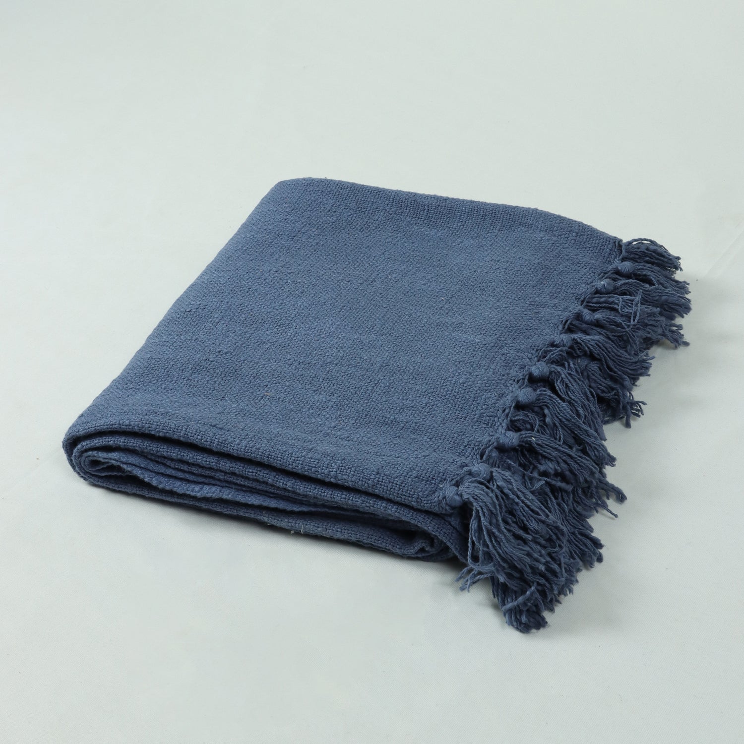 Blue Solid Soft Cotton Home Decorative Woven Throw Blanket