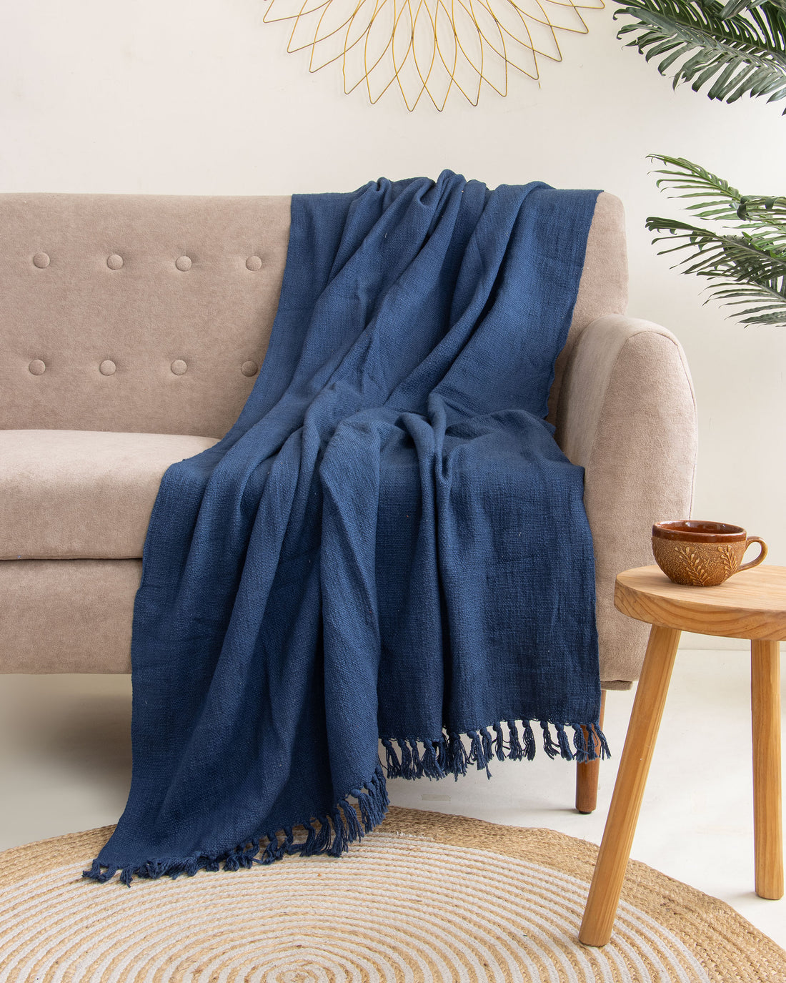 Premium Blue Throw Blanket Cotton For Home Decor