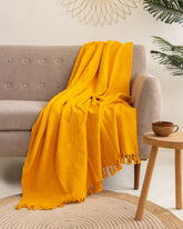 Solid Orange Cotton Indian Premium Throw for Sofa