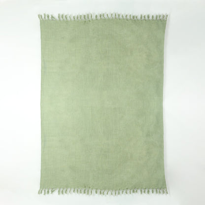 Indian Solid Green Handcrafted Pure Cotton Throw Blanket for Travelling