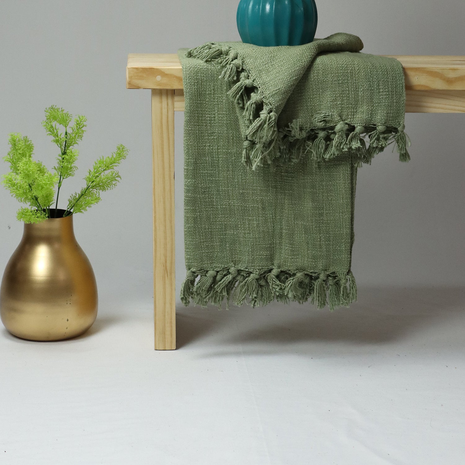 Indian Solid Green Handcrafted Pure Cotton Throw Blanket for Travelling