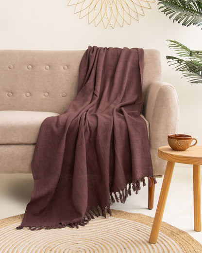 Solid Brown Pure Cotton Cozy Throw Blanket