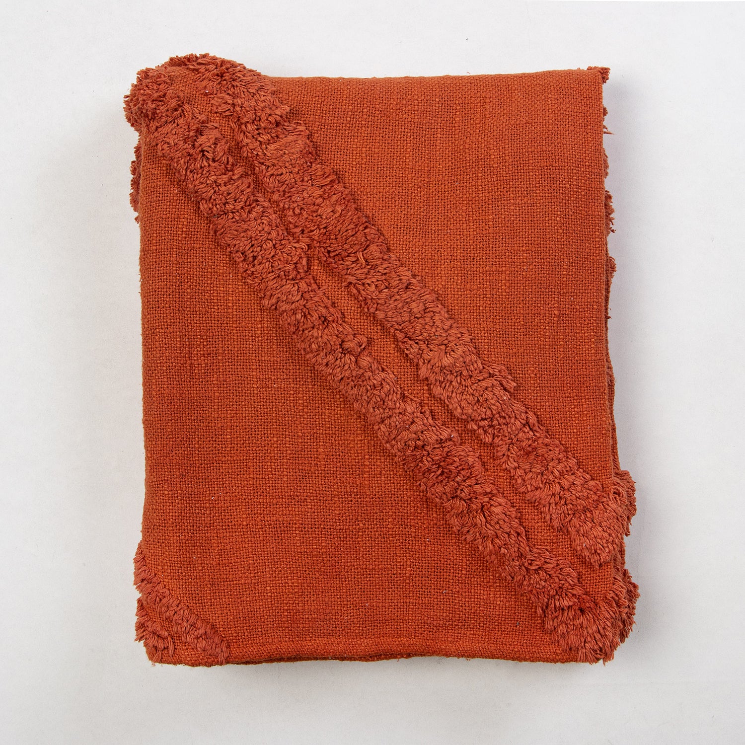 Dark Brown Solid Hand Dyed Tufted Cotton Throw Blanket for Couch, Beds