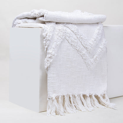 Organic Cotton White Solid Tufted Throw Blankets