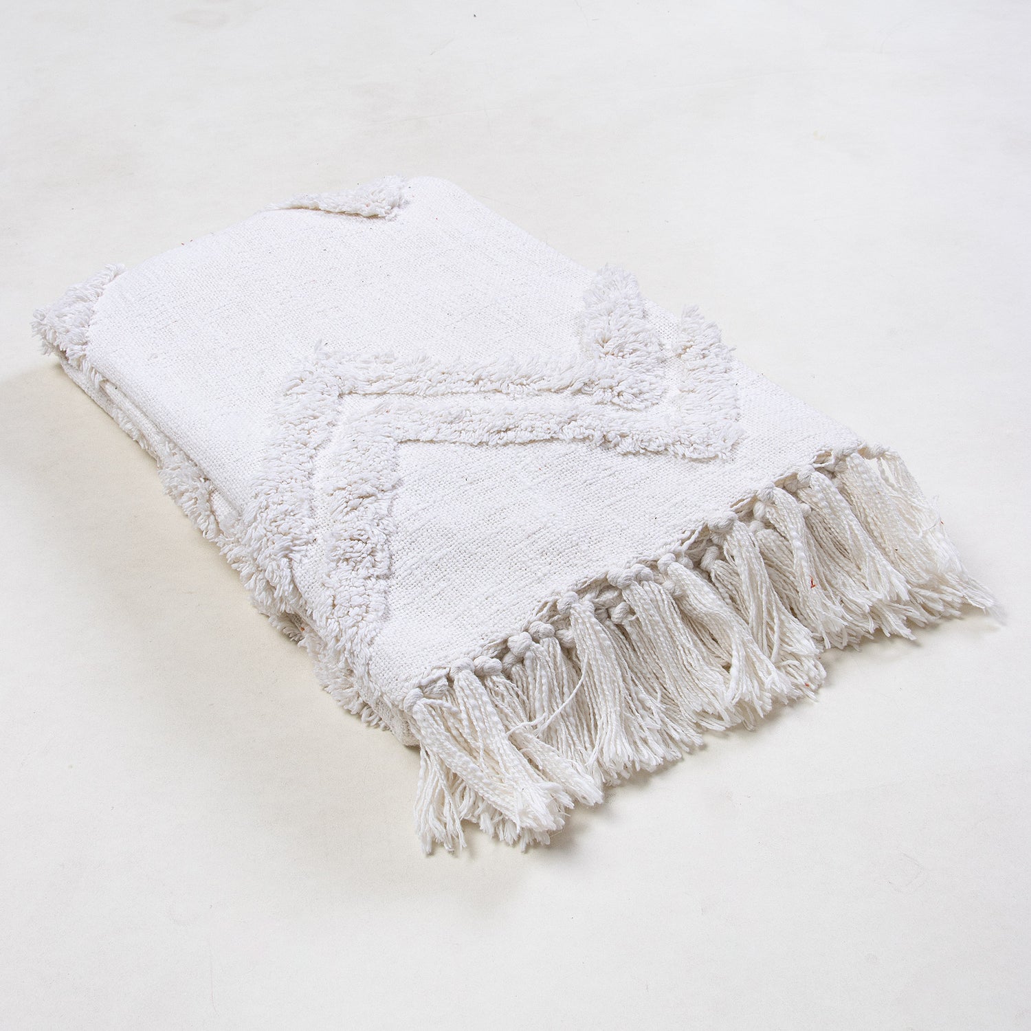 Organic Cotton White Solid Tufted Throw Blankets