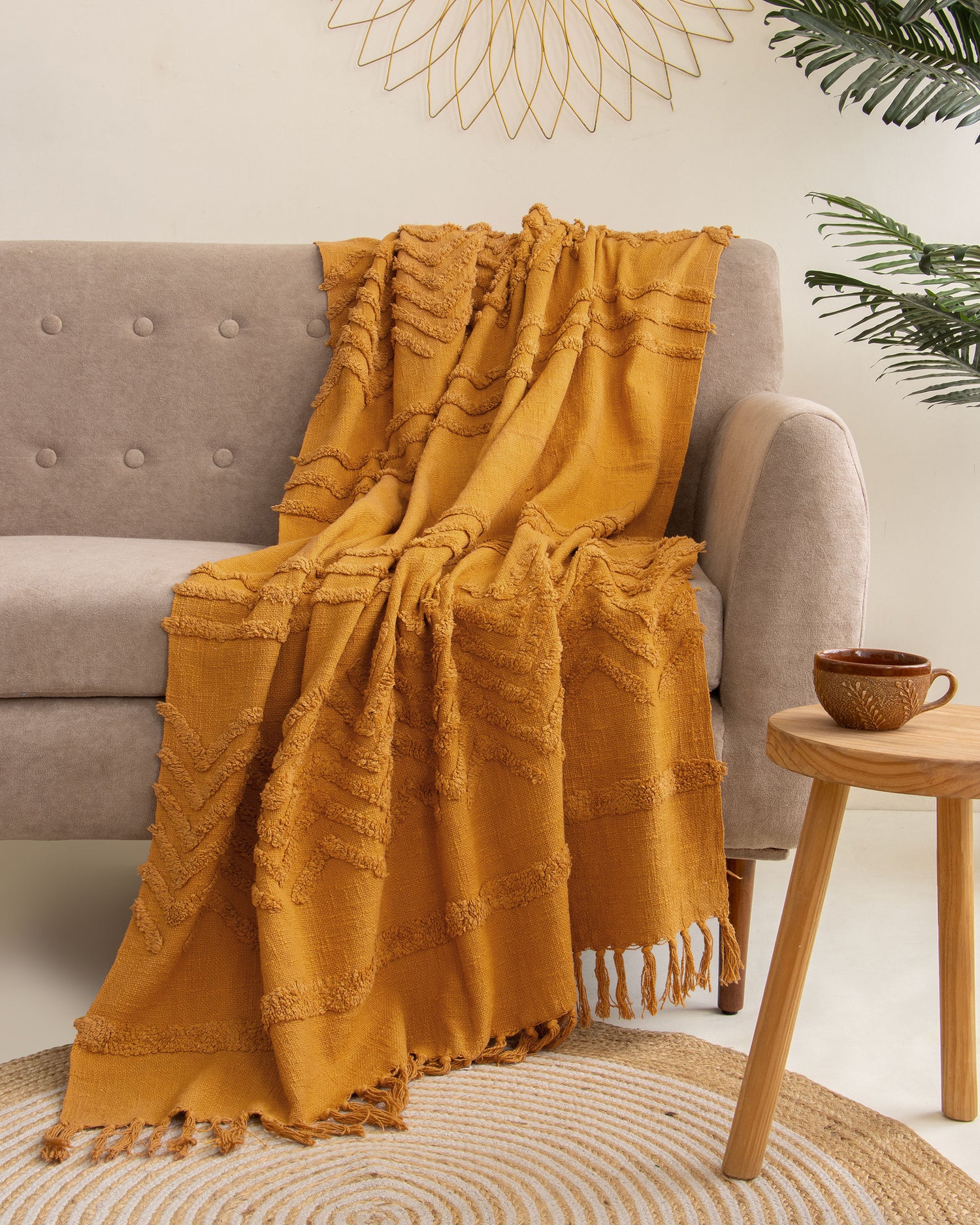 Solid Yellow Pure Cotton Couch Throw Blanket