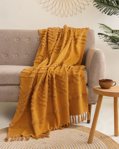 Solid Yellow Pure Cotton Couch Throw Blanket