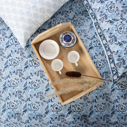 Blue Floral Indian Hand Block Print Pure Cotton Bedsheet