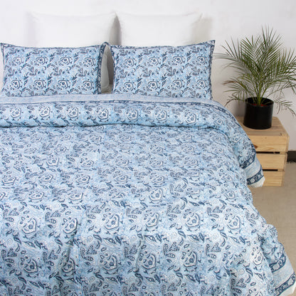 Soft Blanket Cover Cotton Sky Blue Floral Design