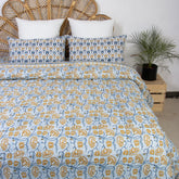 Gold Floral Print Single Bed Blanket Cover & Shams