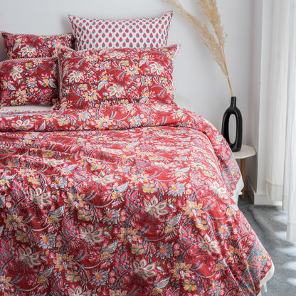 Pink Floral Crafted Pure Cotton Duvet Covers &amp; Shams