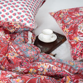 Pink Floral Crafted Pure Cotton Duvet Covers & Shams