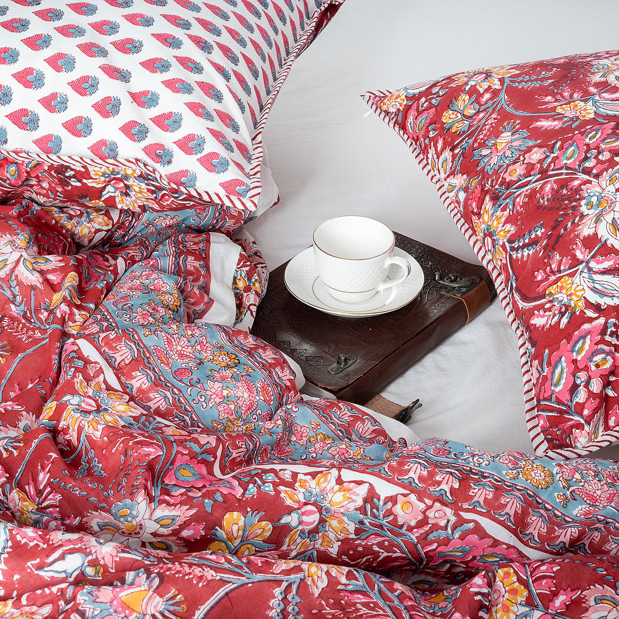 Pink Floral Crafted Pure Cotton Duvet Covers &amp; Shams