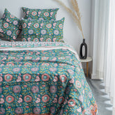 Cotton Floral Green Duvet Cover & Pillow Cover