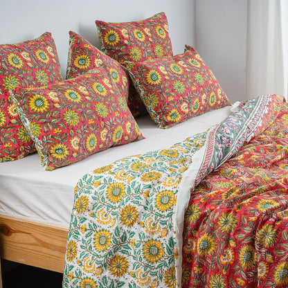 Multicolor Floral Cotton Blanket Cover &amp; Pillow Cover