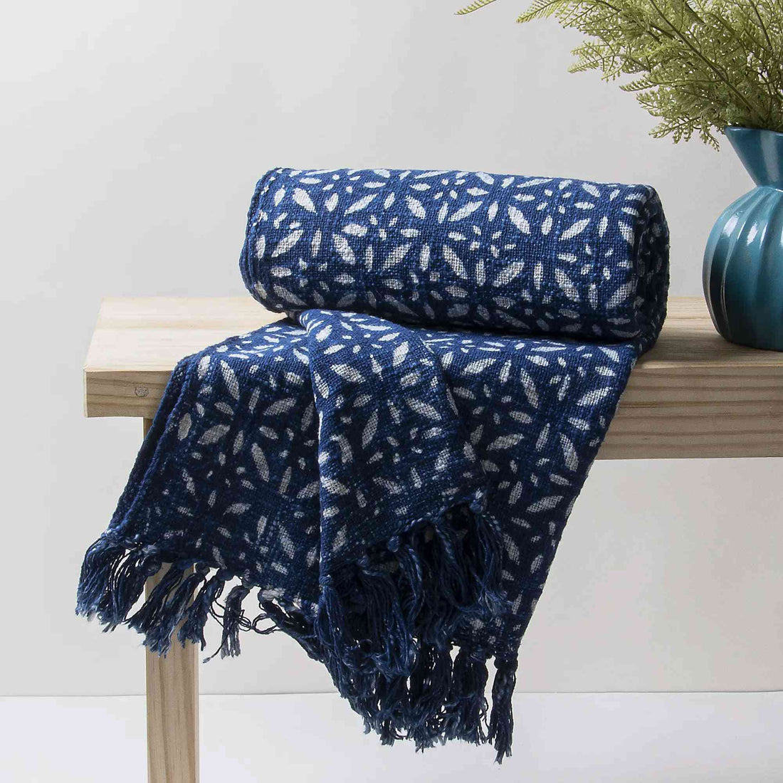 Stylish Sofa Indigo Cotton Outdoor Throw Blanket For Living Room