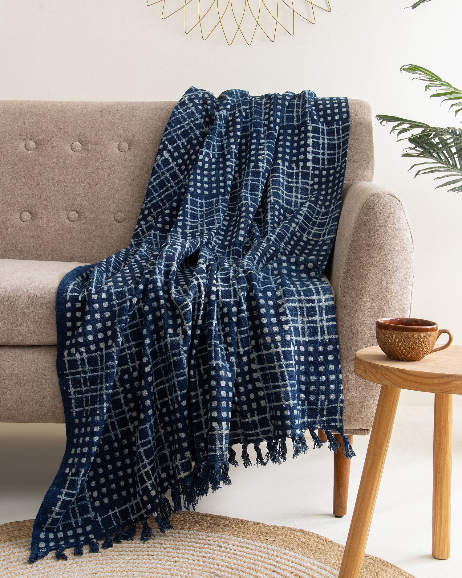 Handmade Blue Color Pure Cotton Blanket Throws