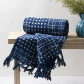 Handmade Blue Color Pure Cotton Blanket Throws Online