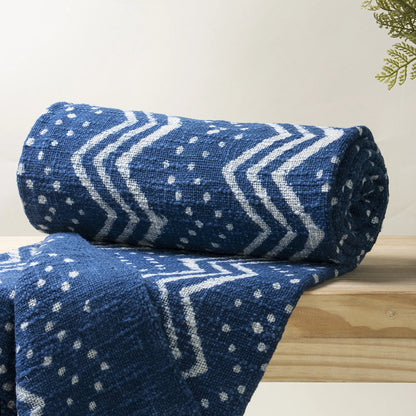 Blue Handmade Cotton Sofa Throw For Decor Living