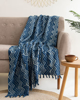 Blue Handmade Cotton Throw Blanket 