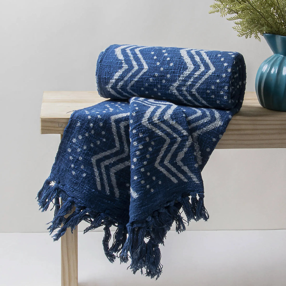 Blue Handmade Cotton Throw Blanket Online