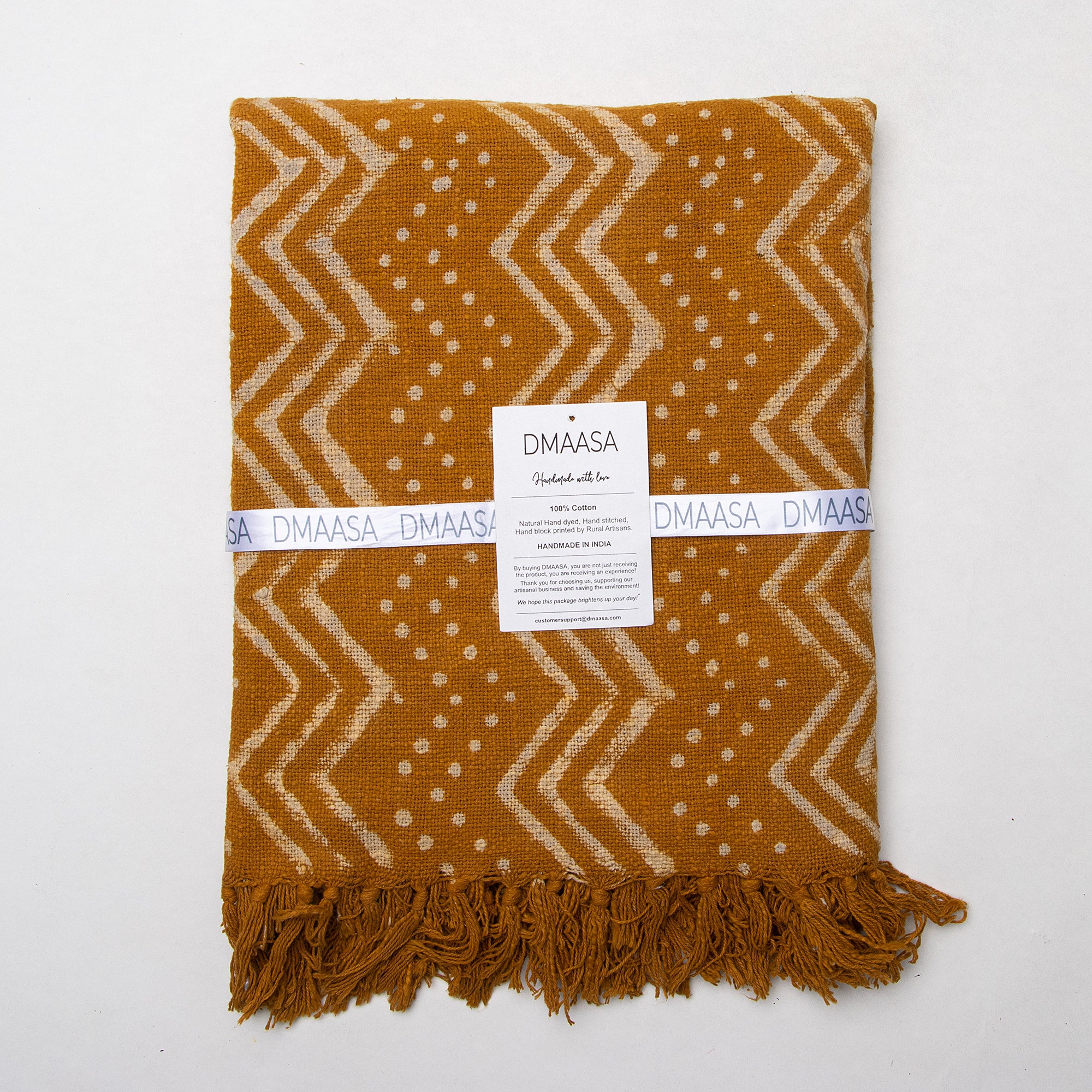 Mustard Yellow Indian Hand Block Printed Cotton Light Weighted Throw Blankets