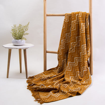 Mustard Yellow Indian Hand Block Printed Cotton Light Weighted Throw Blankets