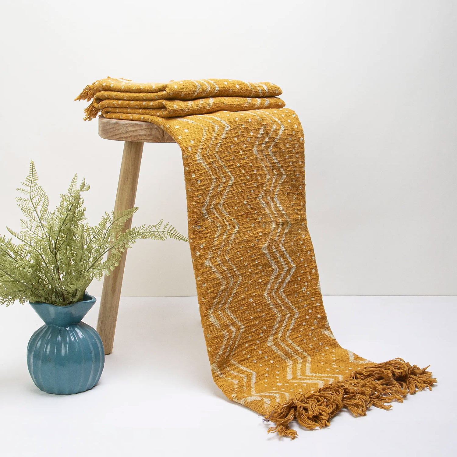 Mustard Yellow Indian Hand Block Printed Cotton Light Weighted Throw Blankets