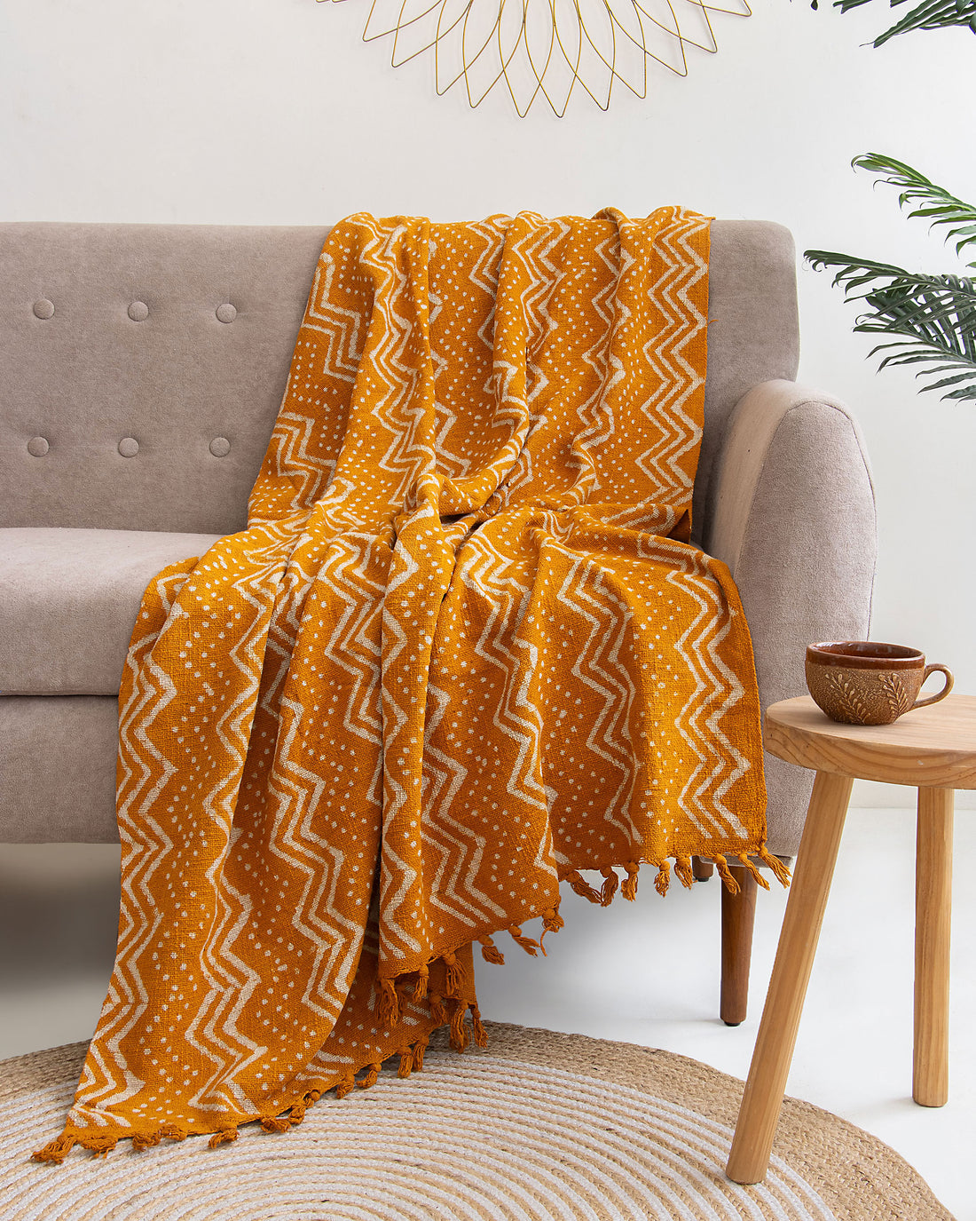 Yellow Handmade Cotton Sofa Modern Throw Blanket Online
