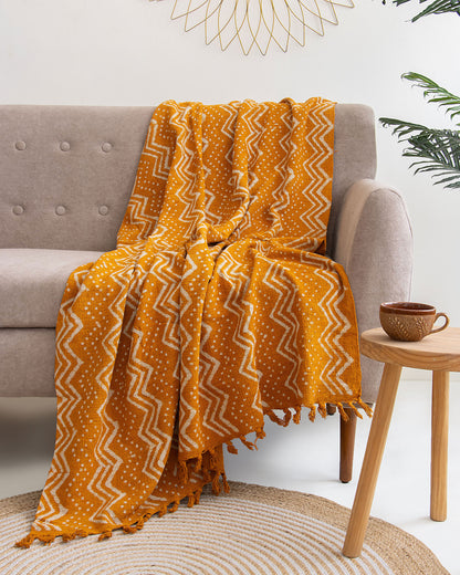 Yellow Handmade Cotton Sofa Modern Throw Blanket Online