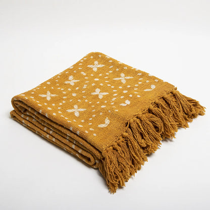 Star Pattern Mustard Yellow Organic Throw Blankets Online