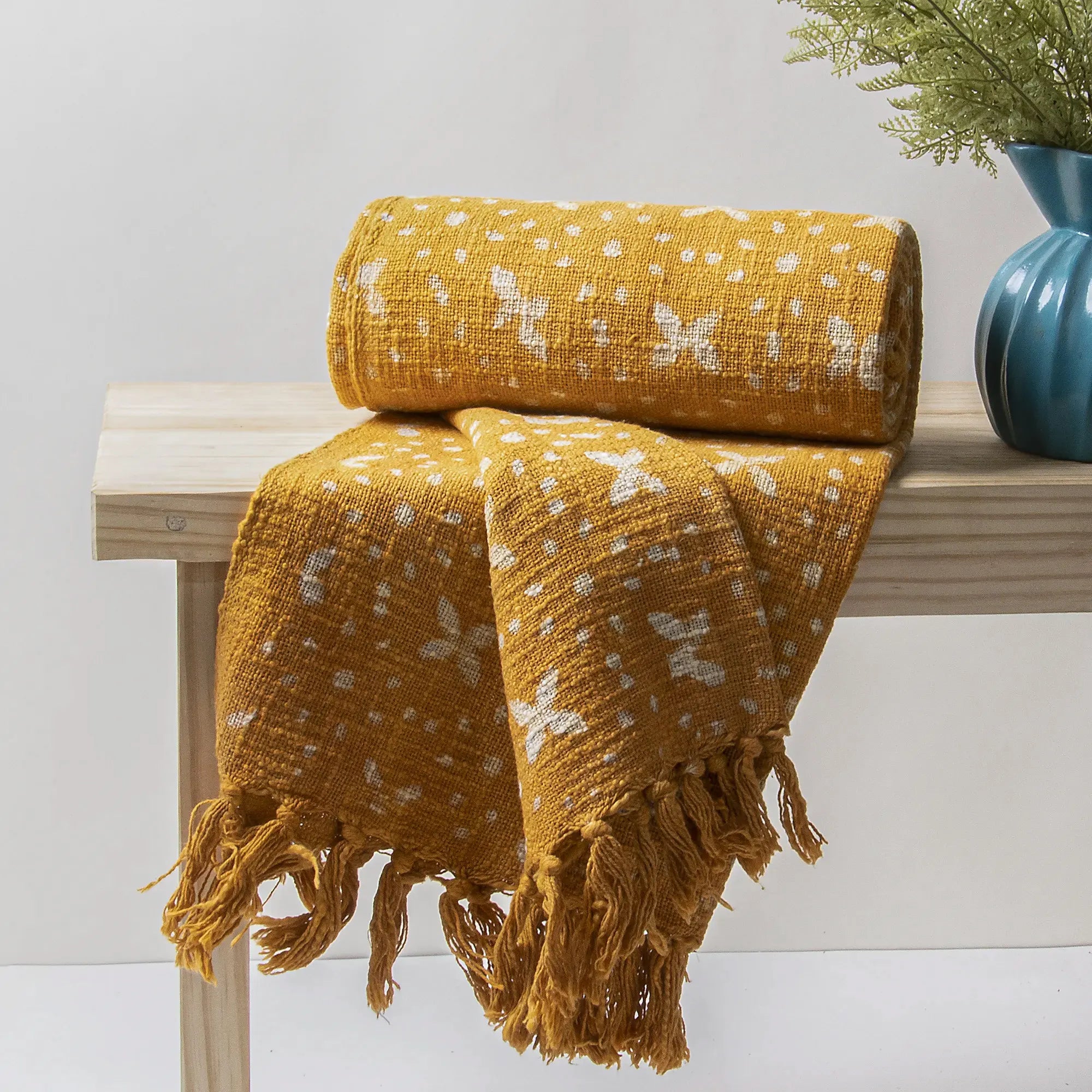 Star Pattern Mustard Yellow Organic Throw Blankets Online