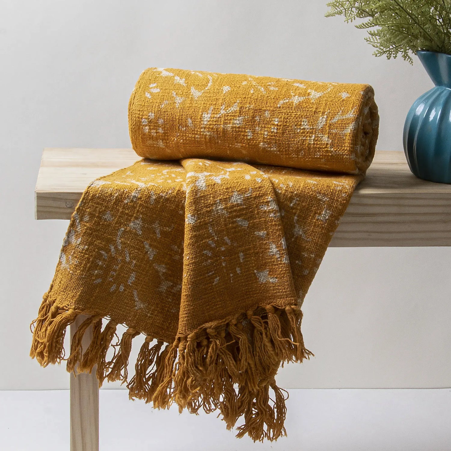 Mustard Throws Yellow 100% Cotton Sofa Throw