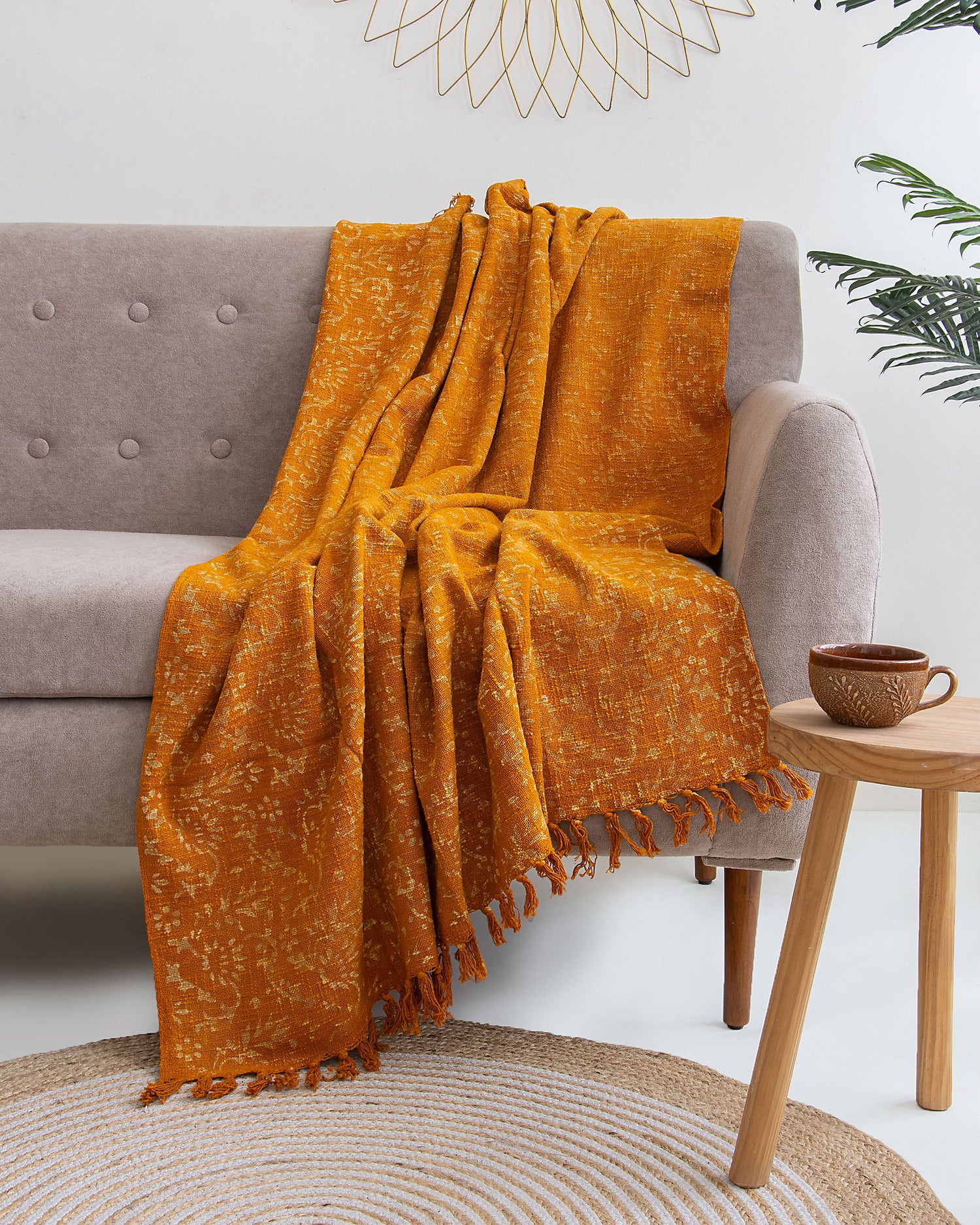 Mustard Throws Yellow 100% Cotton Sofa Throw