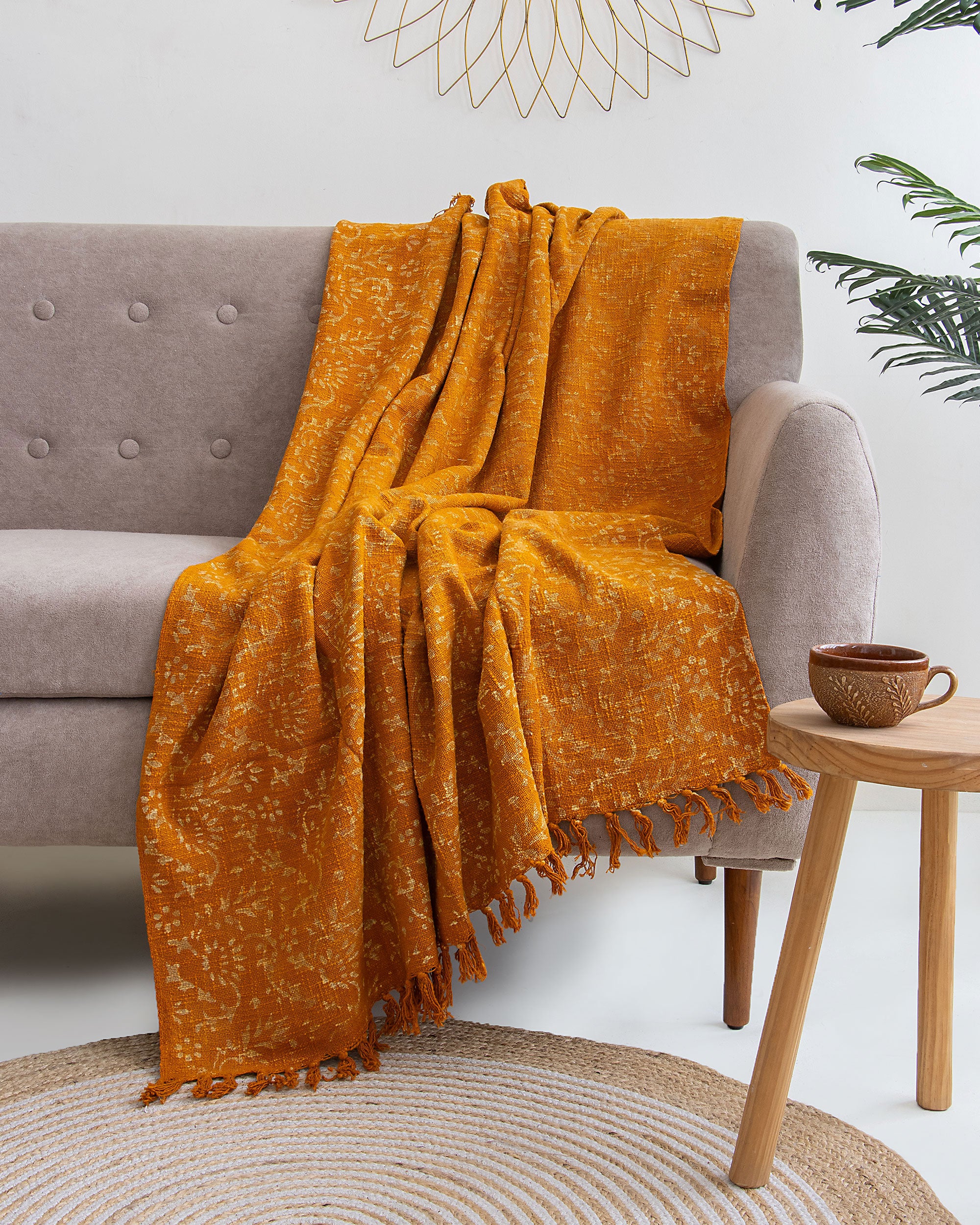 Mustard Throws Yellow 100% Cotton Sofa Throw