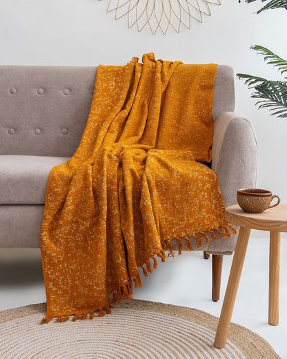 Mustard Throws Yellow 100% Cotton Sofa Throw