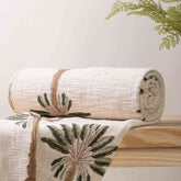 Palm Print White Throw Blanket For Home Decor