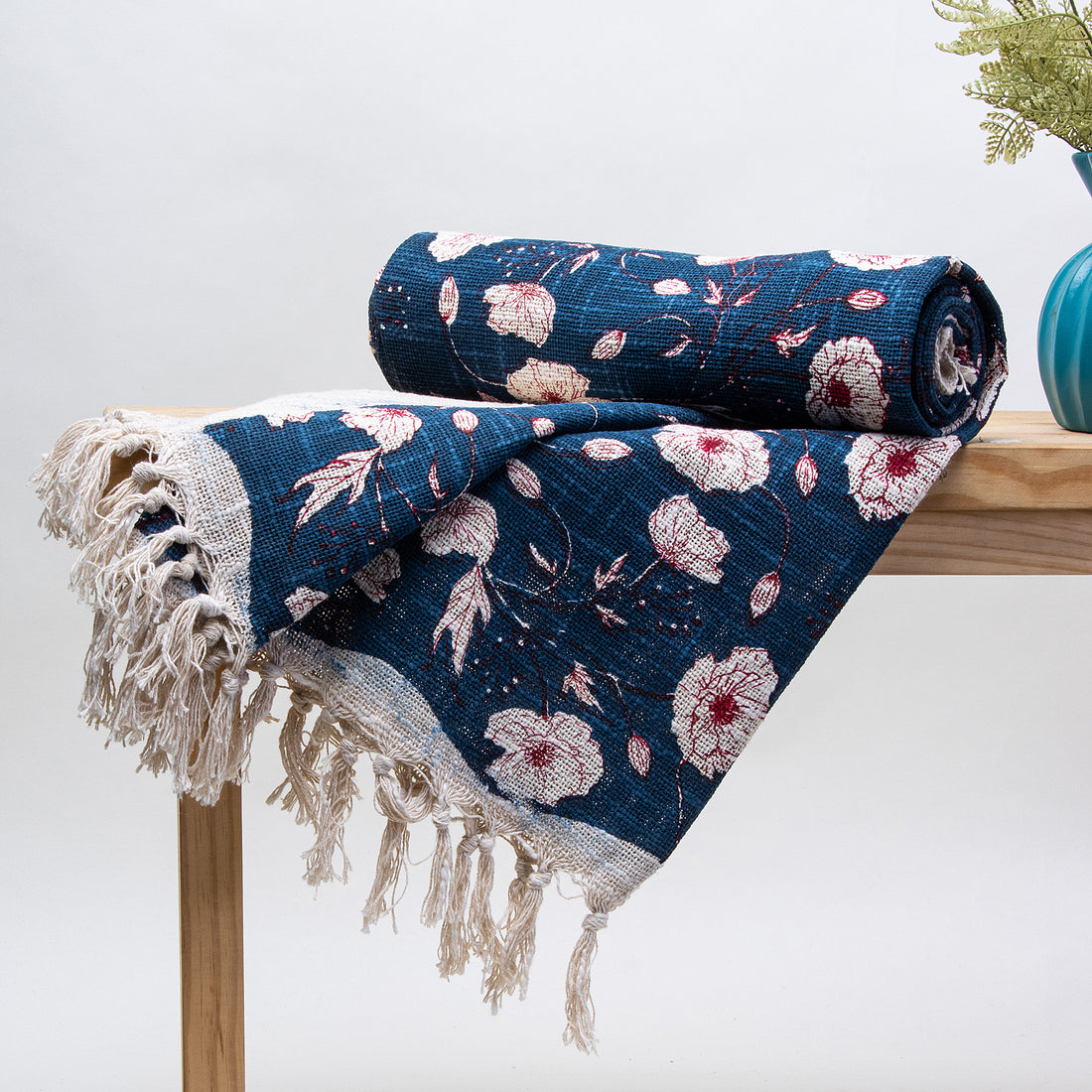 Blue Modern Throw Blanket Soft Cotton Online in India