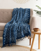 Newly Hand Block Design Blue Throw Blanket For Living Room