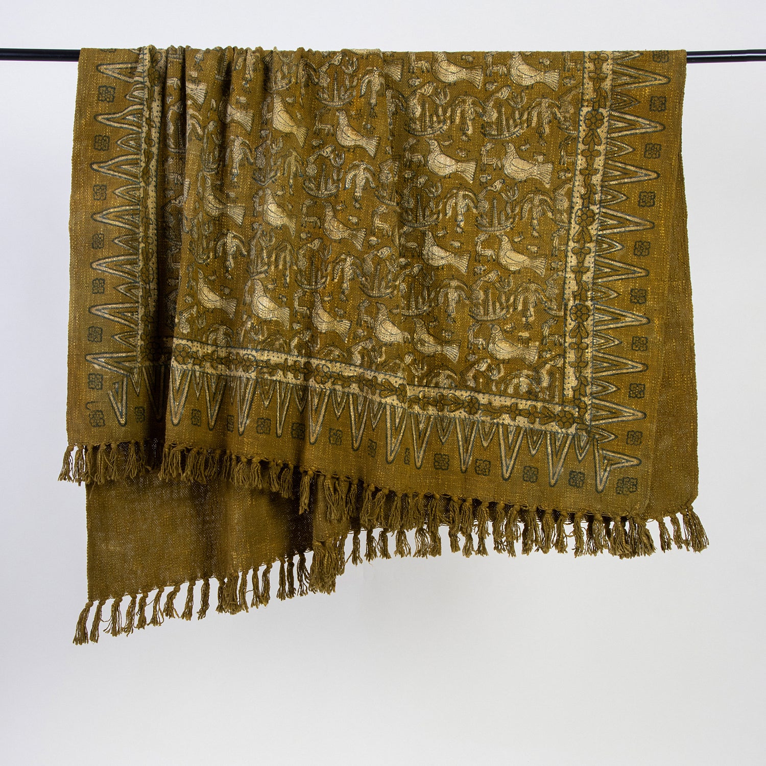 Brown Bird Hand Block Design Cotton Decorative Throw Blankets