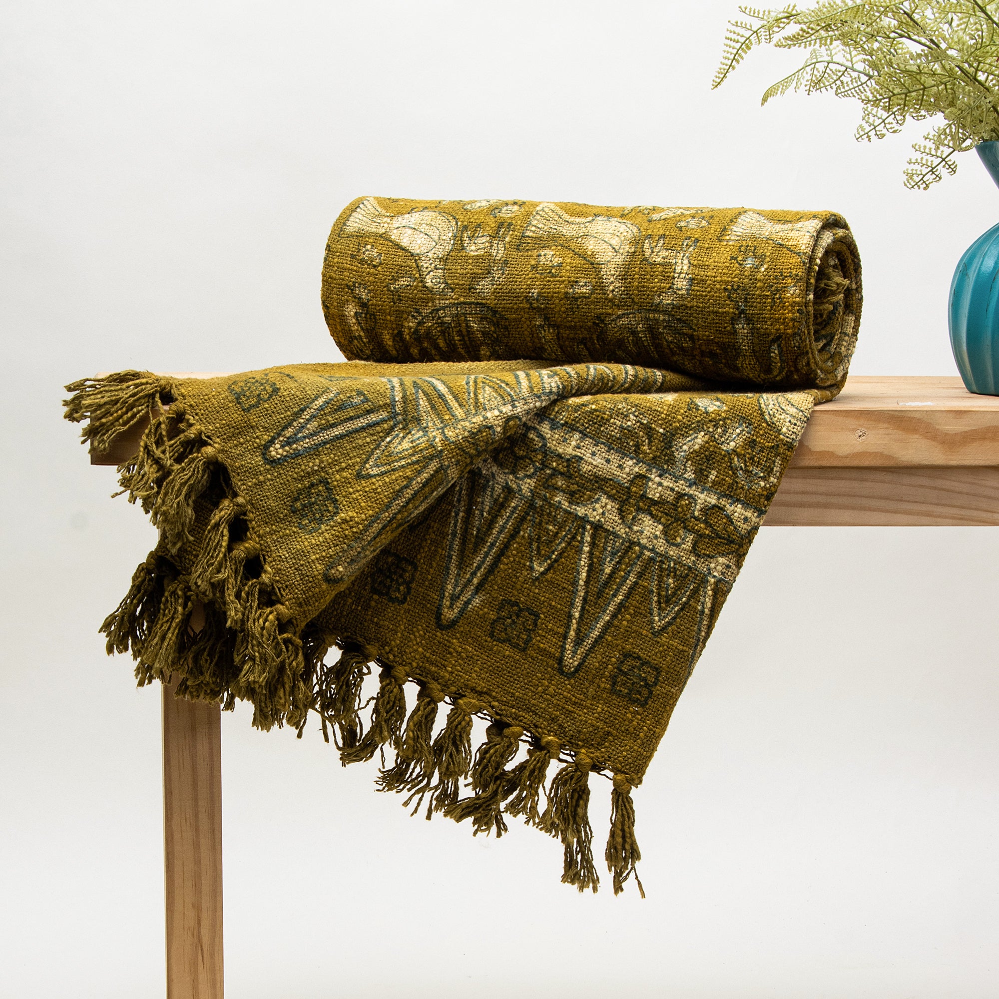 Brown Bird Hand Block Design Cotton Decorative Throw Blankets
