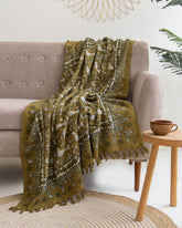 Brown Bird Hand Block Print Throw Blankets For Couch Online