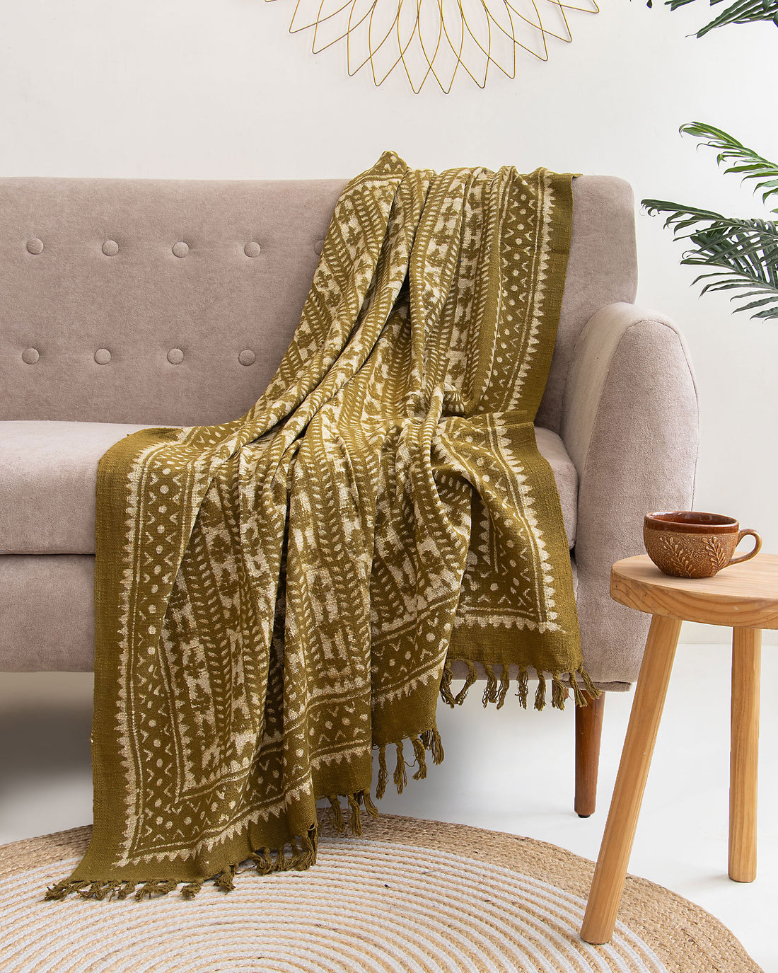 Pure Organic Brown Throw Blankets Hand Block Design Cotton