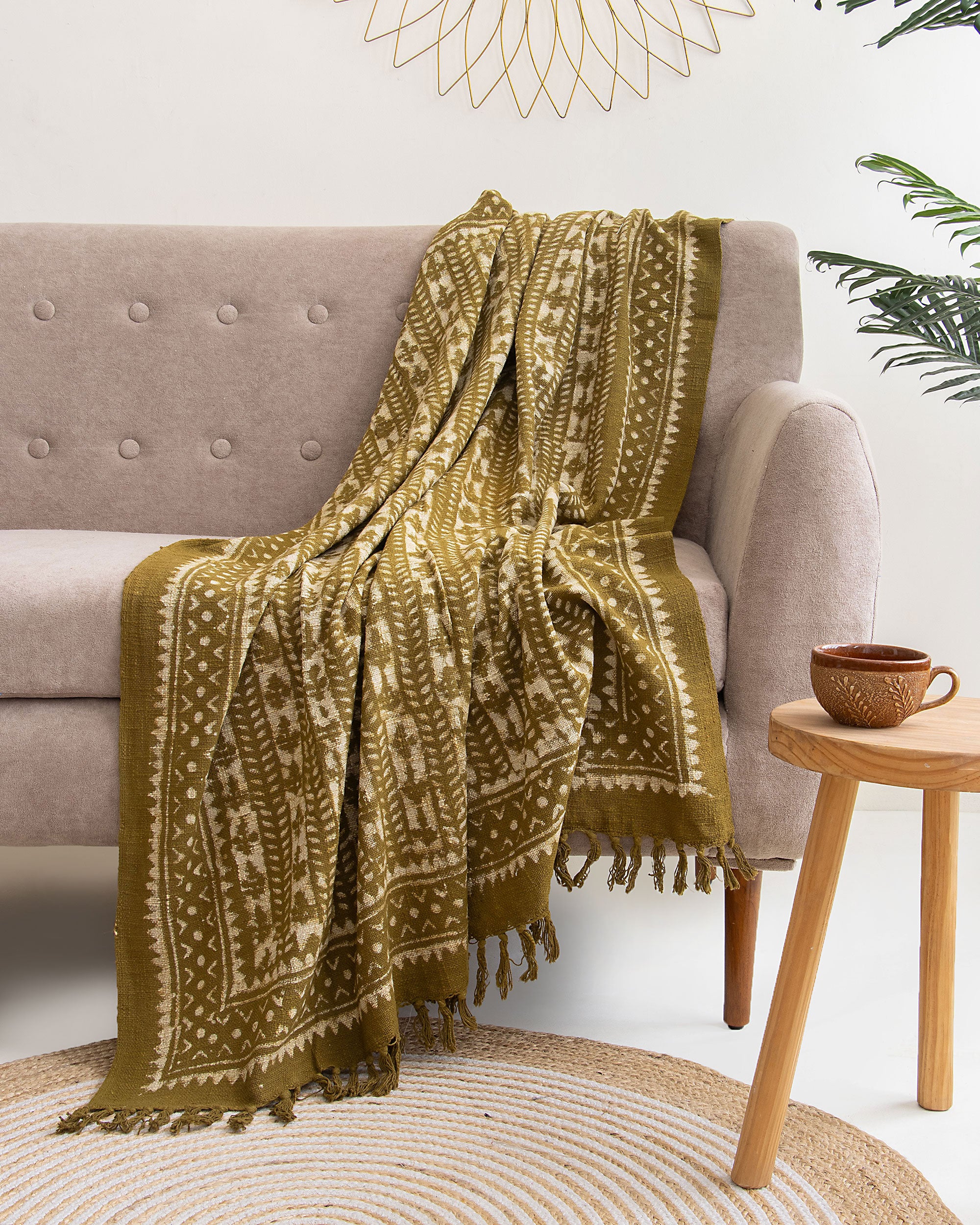 Pure Organic Brown Throw Blankets Hand Block Design Cotton