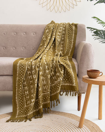 Pure Organic Brown Throw Blankets Hand Block Design Cotton