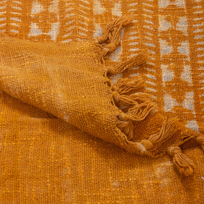 Mustard Yellow Hand Block Design Couch Throw Blanket Online