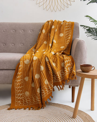 Decorative Throw Blankets Mustard Yellow Dots Design Soft Online