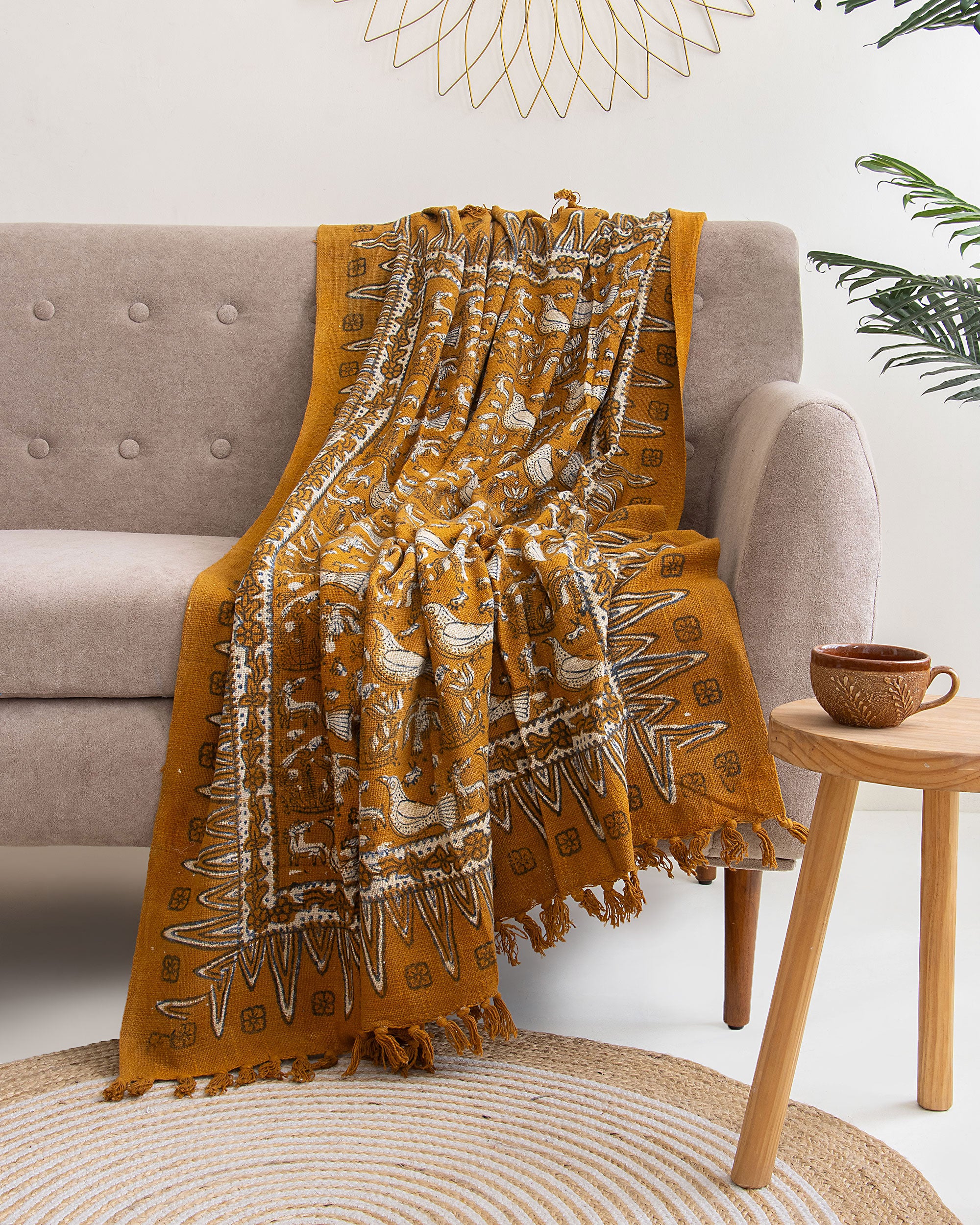 Soft Throw Blanket Mustard Yellow Bird Online